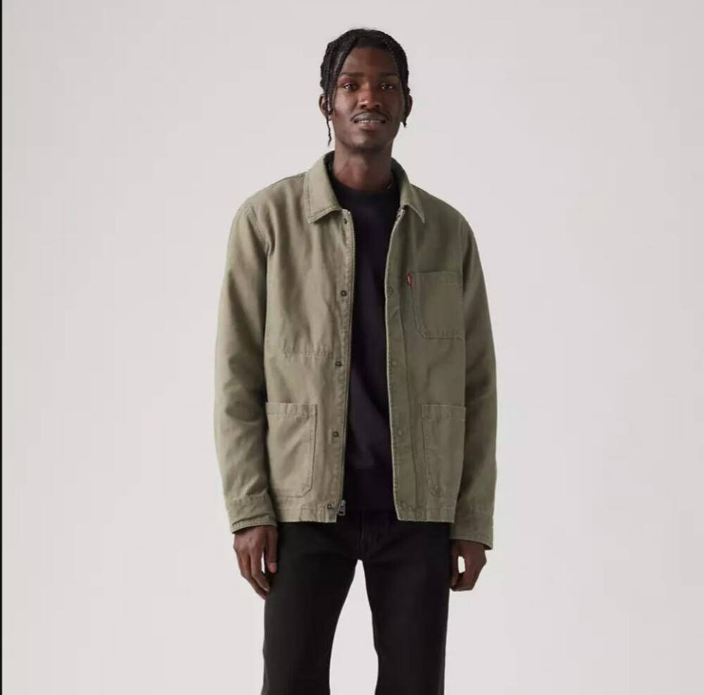 Levis Men's XL Olive Green Chore Coat Zip Utility Jacket Rugged Workwear HR9-15